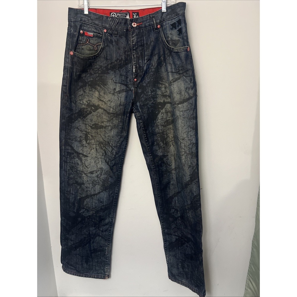 LRG Jeans Mens 34 Blue Denim Lifted Research Group Hip Hop Rap Baggy Skater